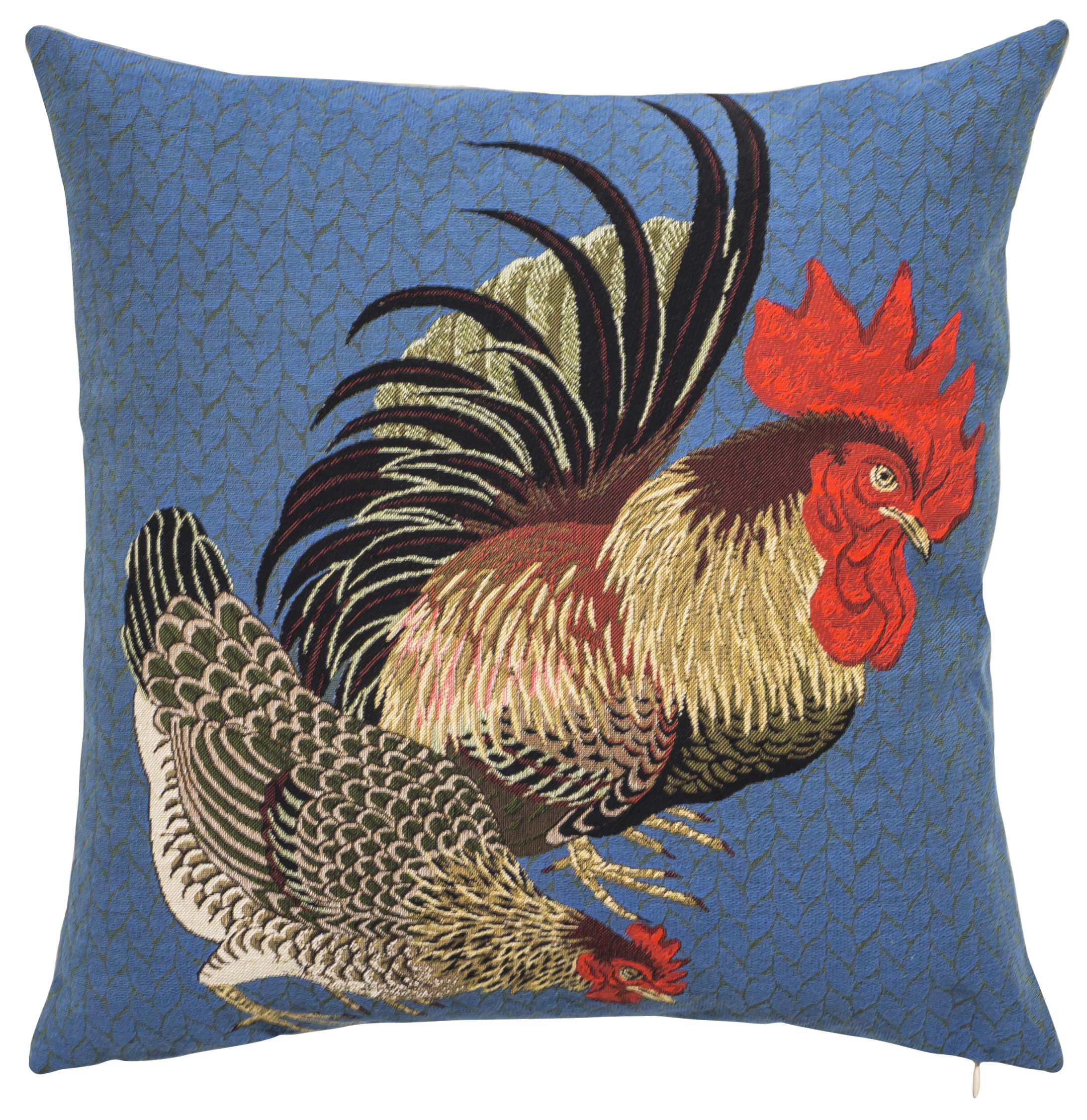 Pillow - Poule & Coq - Blue Background